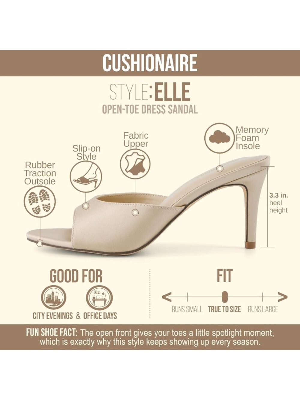 Women's Sandal Open Toe Champagne Heeled Mule with Cushioned Memory Stiletto - Picture 4 of 6